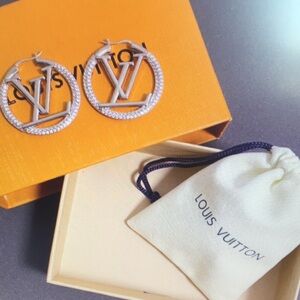 Louis Vuitton Silver LV Circle Crystal Hoop Earrings - Silver